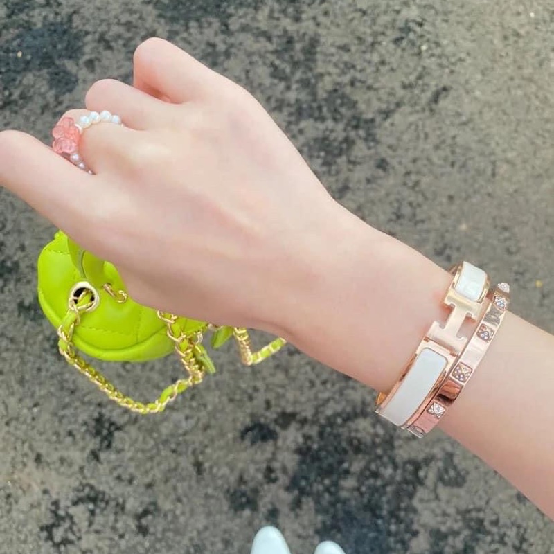 Hermès Clic H 琺瑯手環 白玫瑰金最熱賣-12