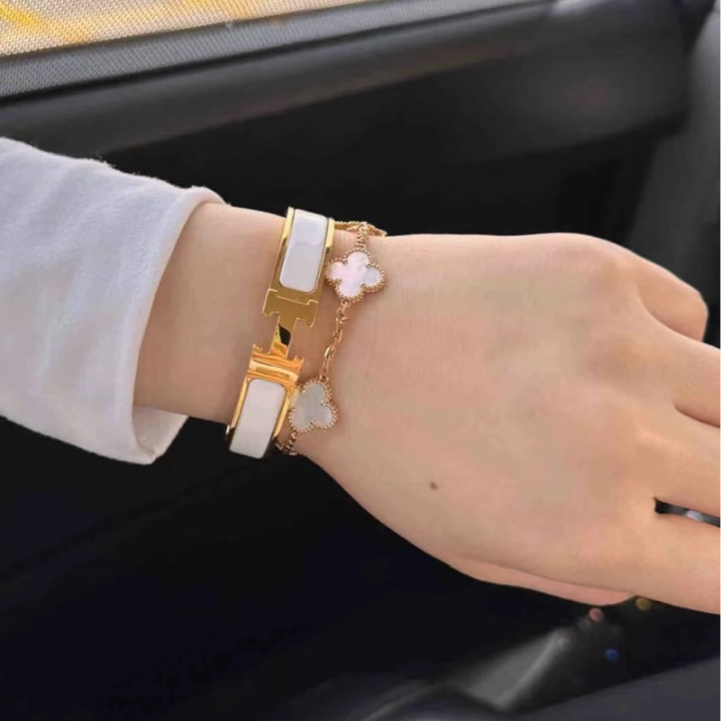 Hermès Clic H 琺瑯手環 白玫瑰金最熱賣-13