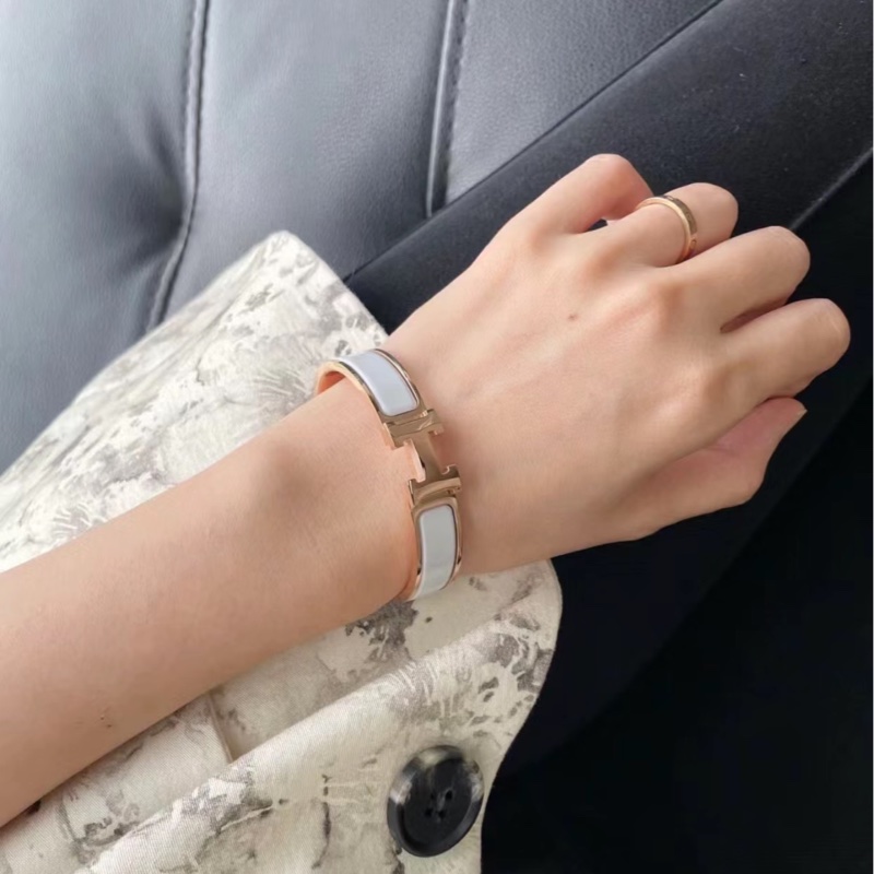 Hermès Clic H 琺瑯手環 白玫瑰金最熱賣-14