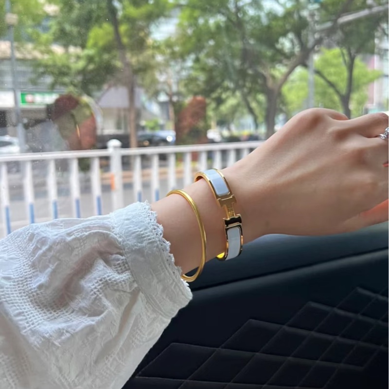 Hermès Clic H 琺瑯手環 白玫瑰金最熱賣-16