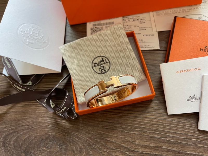 Hermès Clic H 琺瑯手環 白玫瑰金最熱賣-20