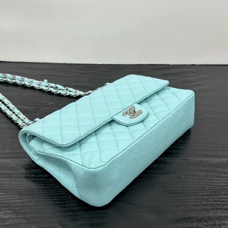 CHANEL Tiffany藍銀CF中號肩背斜背包 25*16*7 98新配件塵袋-2