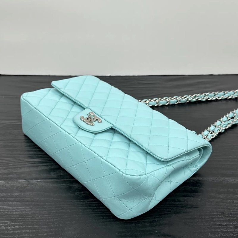 CHANEL Tiffany藍銀CF中號肩背斜背包 25*16*7 98新配件塵袋-4