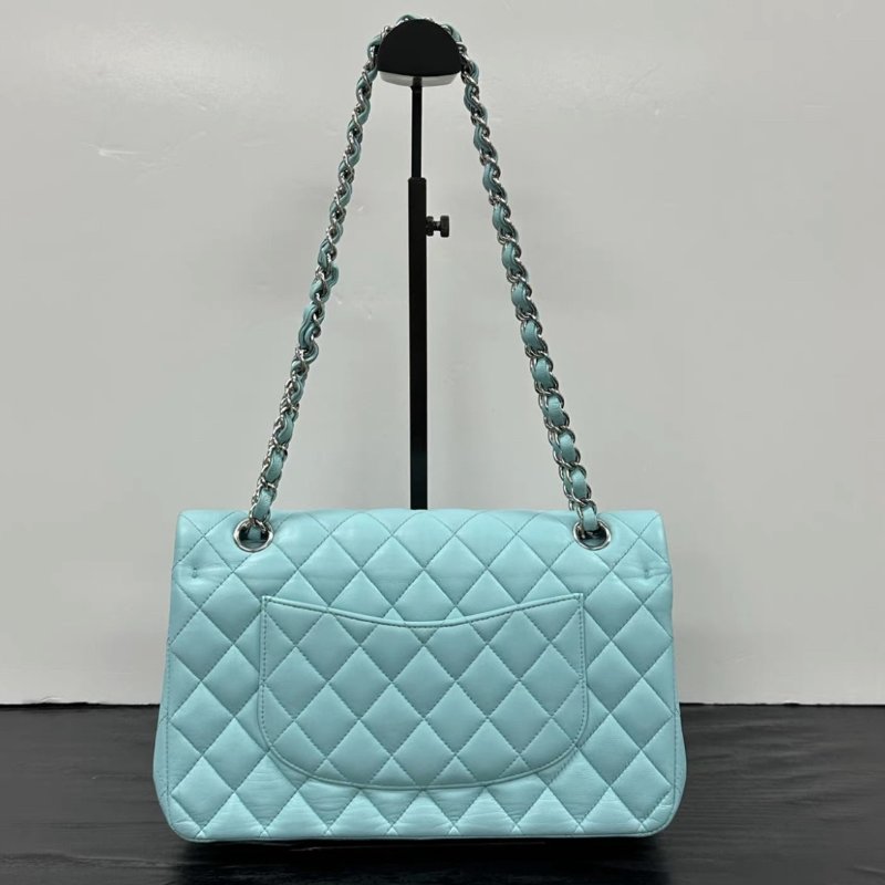 CHANEL Tiffany藍銀CF中號肩背斜背包 25*16*7 98新配件塵袋-5