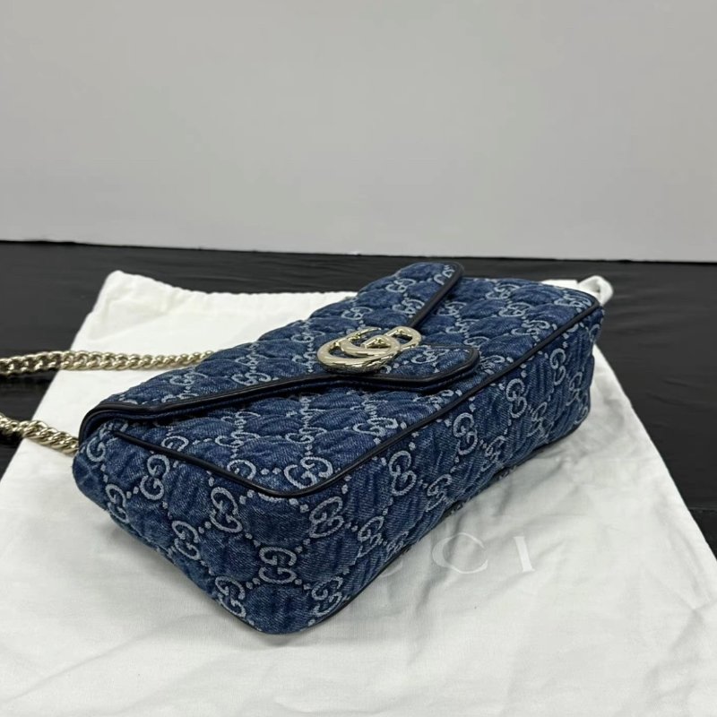 GUCCI 牛仔Marmont馬蒙中號肩背斜背包 26*15*7 98新配件塵袋-3
