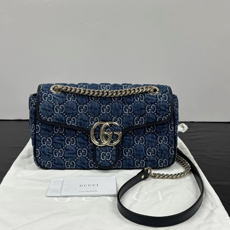 GUCCI 牛仔Marmont馬蒙中號肩背斜背包26*15*7 98新配件塵袋-0