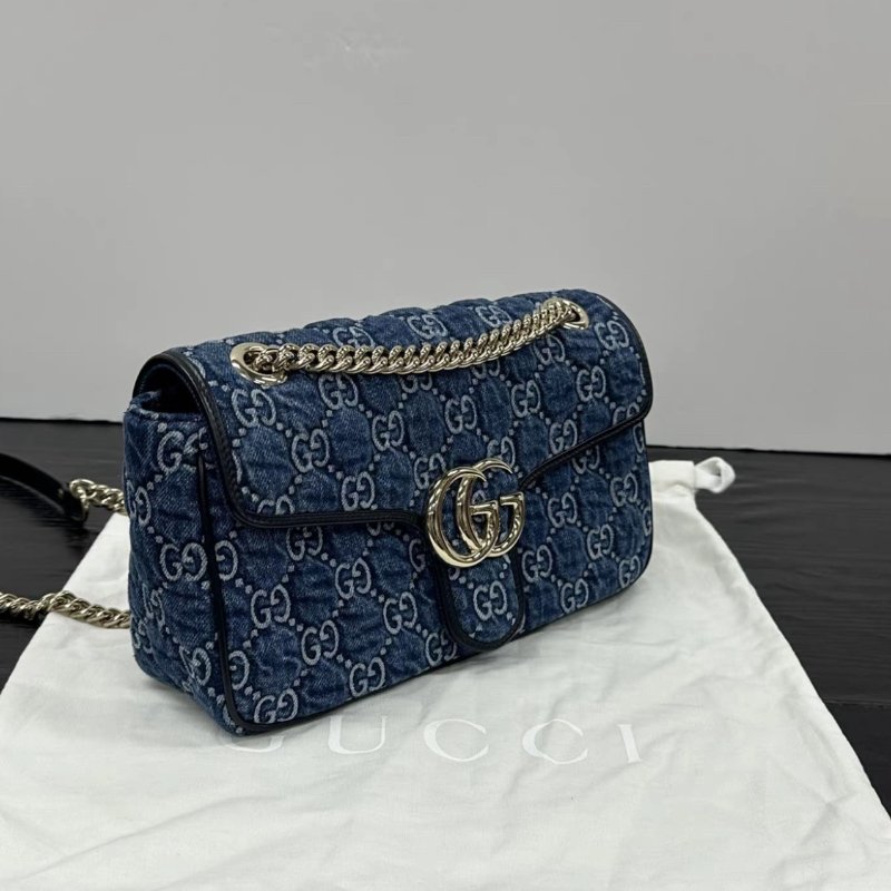 GUCCI 牛仔Marmont馬蒙中號肩背斜背包26*15*7 98新配件塵袋-1