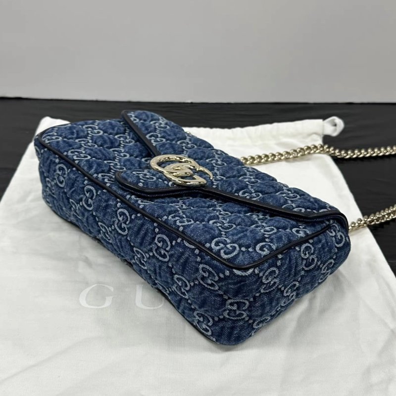 GUCCI 牛仔Marmont馬蒙中號肩背斜背包26*15*7 98新配件塵袋-2