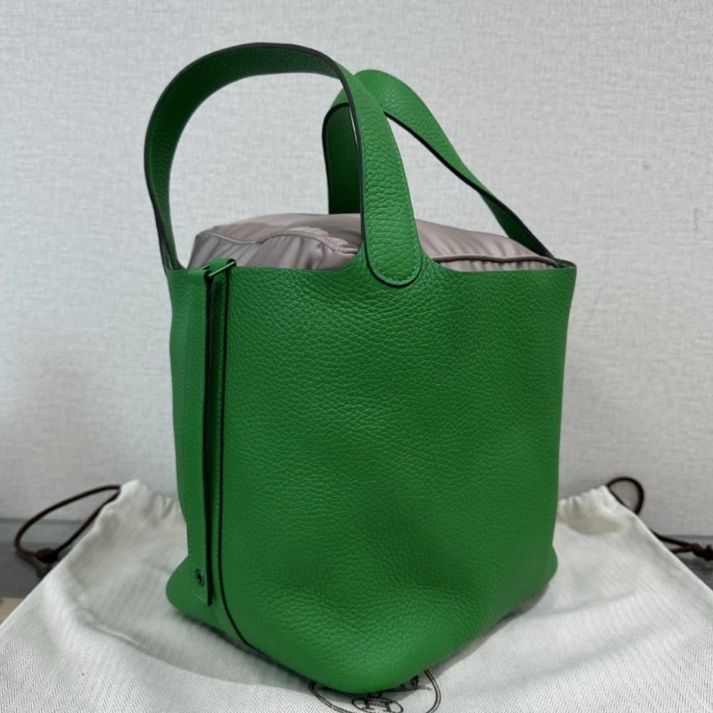 HERMES 竹子綠菜籃子22手提袋 22*22*18 99新配件:盒子塵袋鑰匙鎖購證-1