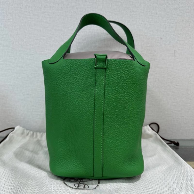 HERMES 竹子綠菜籃子22手提袋 22*22*18 99新配件:盒子塵袋鑰匙鎖購證-5