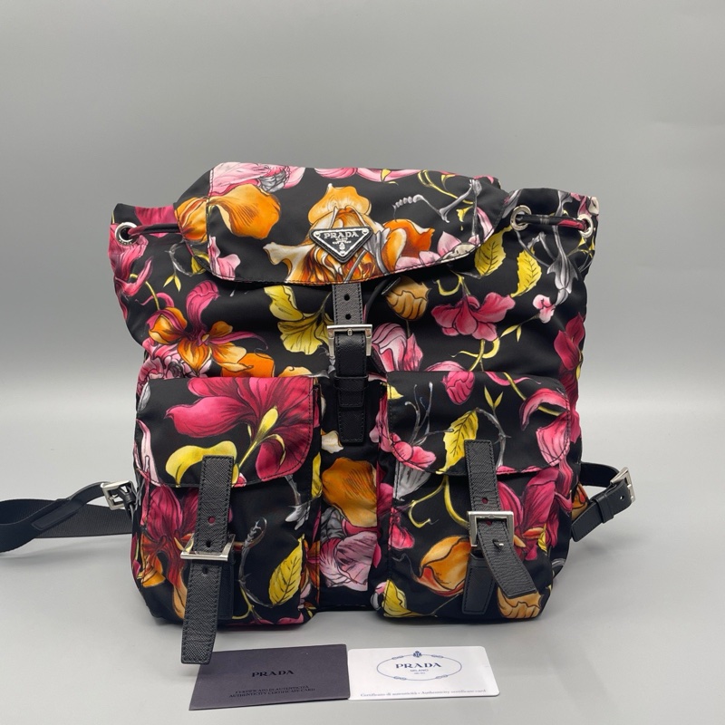 Prada 普拉達尼龍花卉雙肩包 後背包-0