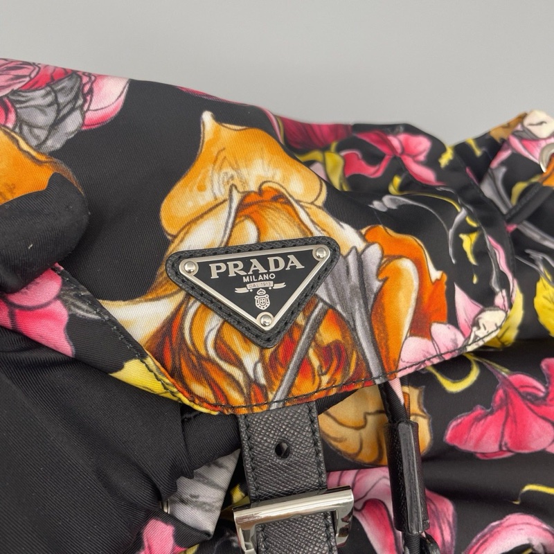 Prada 普拉達尼龍花卉雙肩包 後背包-5