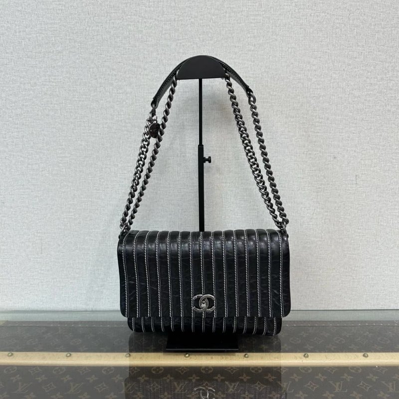 CHANEL 黑銀白線手提肩背包28*19*3 98新配件塵袋-0