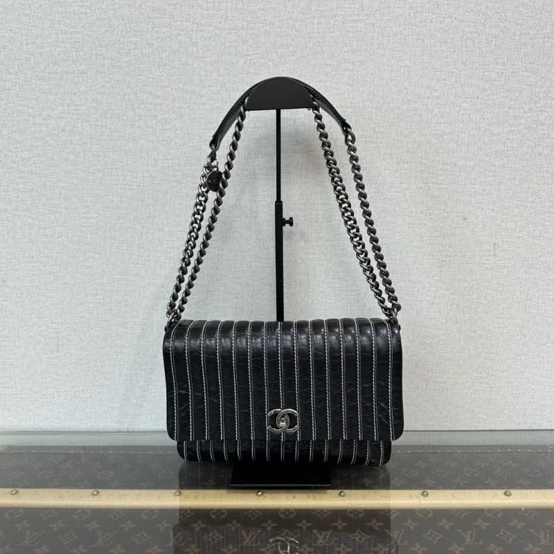 CHANEL 黑銀白線手提肩背包28*19*3 98新配件塵袋-0