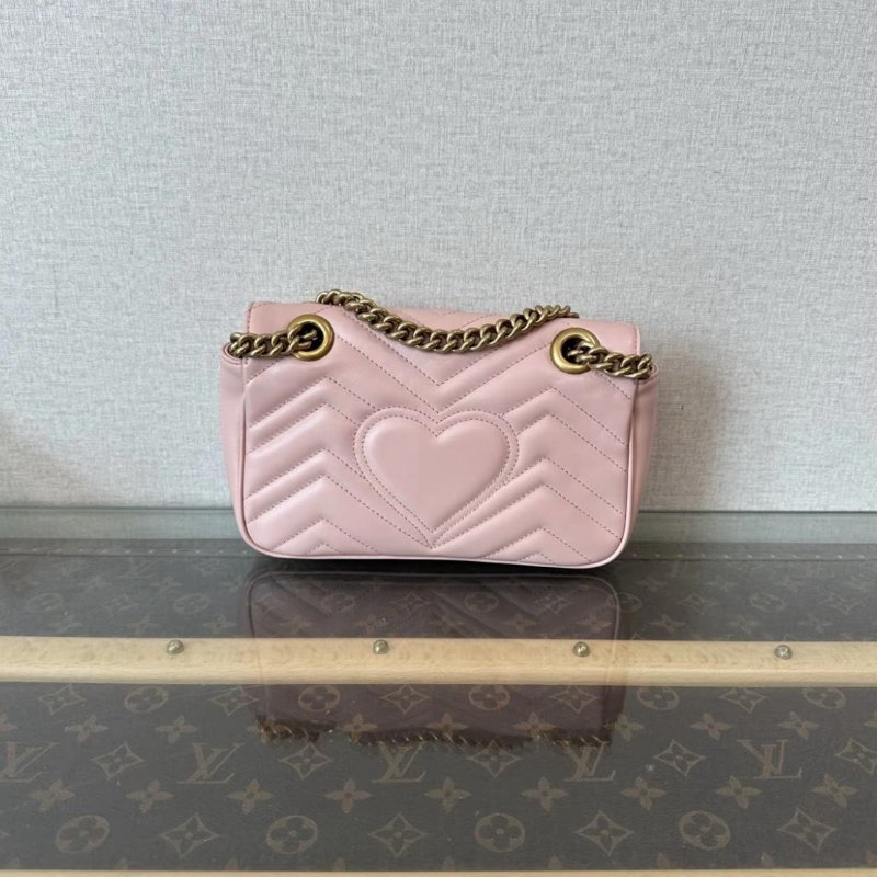 GUCCI 櫻花粉金扣 Marmont馬蒙22肩背斜背鏈條包 22*13*6 98新-5