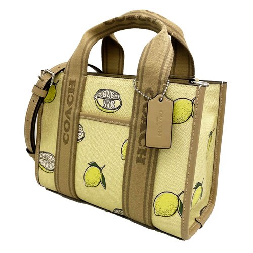 【全新】COACH 檸檬印花手提斜背兩用琴譜方包(黃)-1