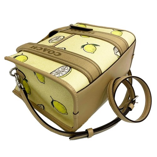 【全新】COACH 檸檬印花手提斜背兩用琴譜方包(黃)-3