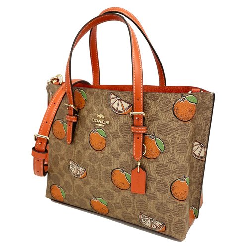 【全新】COACH C LOGO橘子印花手提斜背兩用托特包(橘/咖)-1