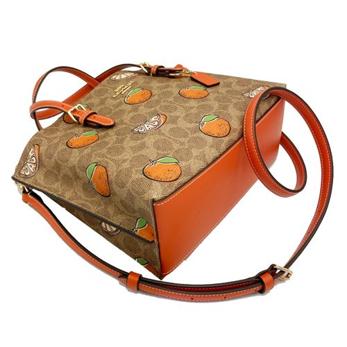 【全新】COACH C LOGO橘子印花手提斜背兩用托特包(橘/咖)-3