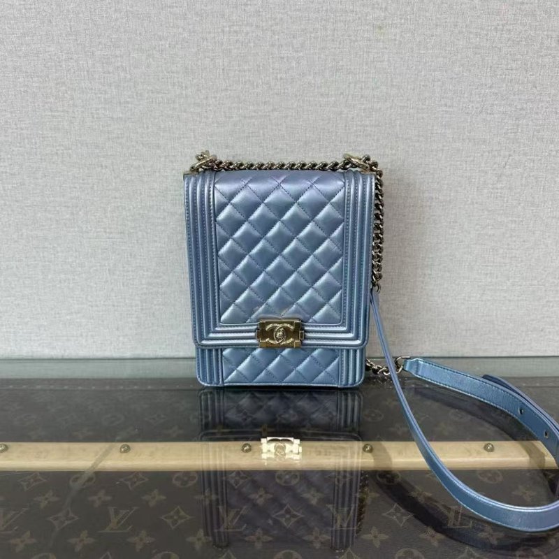 CHANEL珠光金扣leboy肩背斜背鏈條包 16*19*5 98新配件塵袋-0