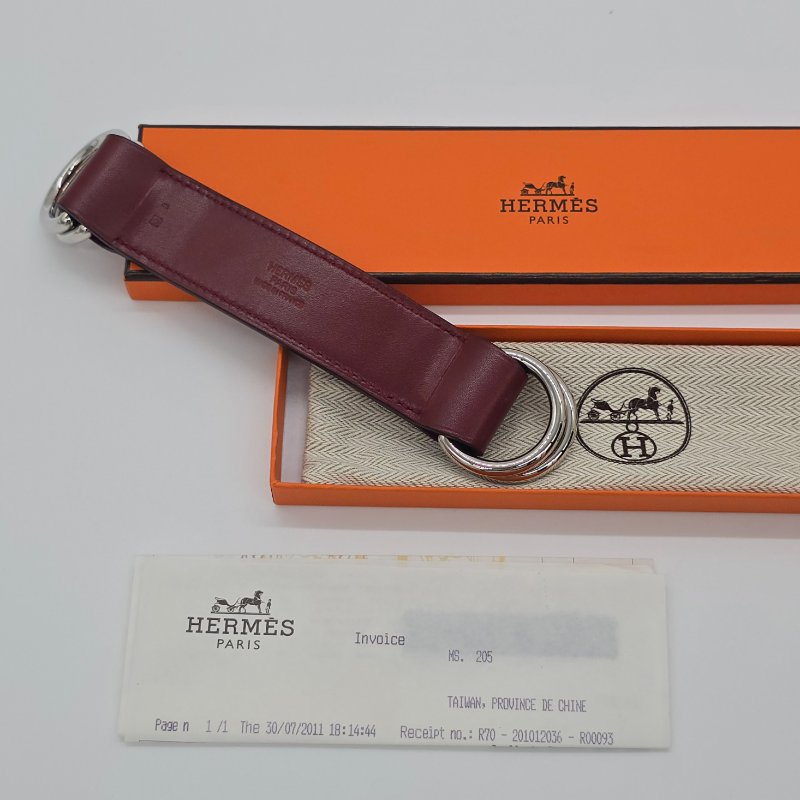 HEMRES 愛馬仕 小牛皮 酒紅色 皮質 絲巾扣-0