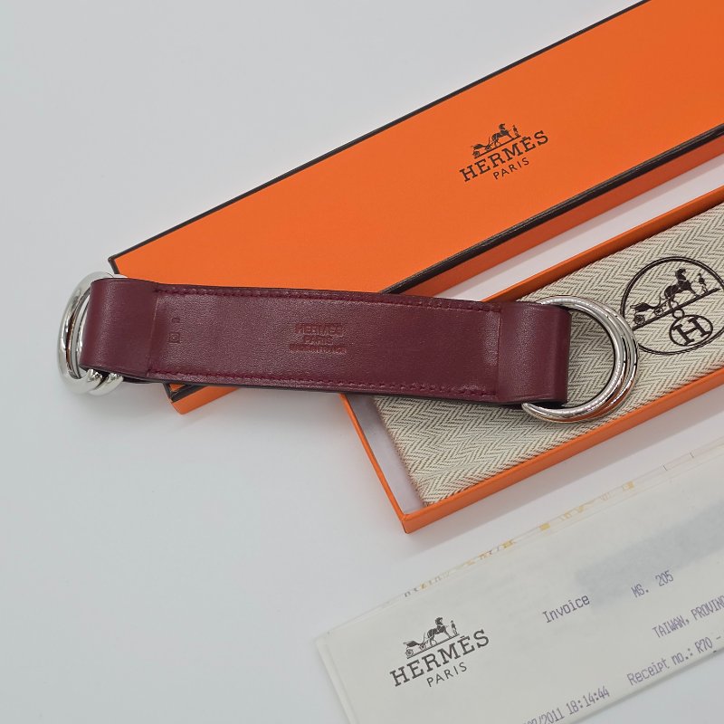HEMRES 愛馬仕 小牛皮 酒紅色 皮質 絲巾扣-1