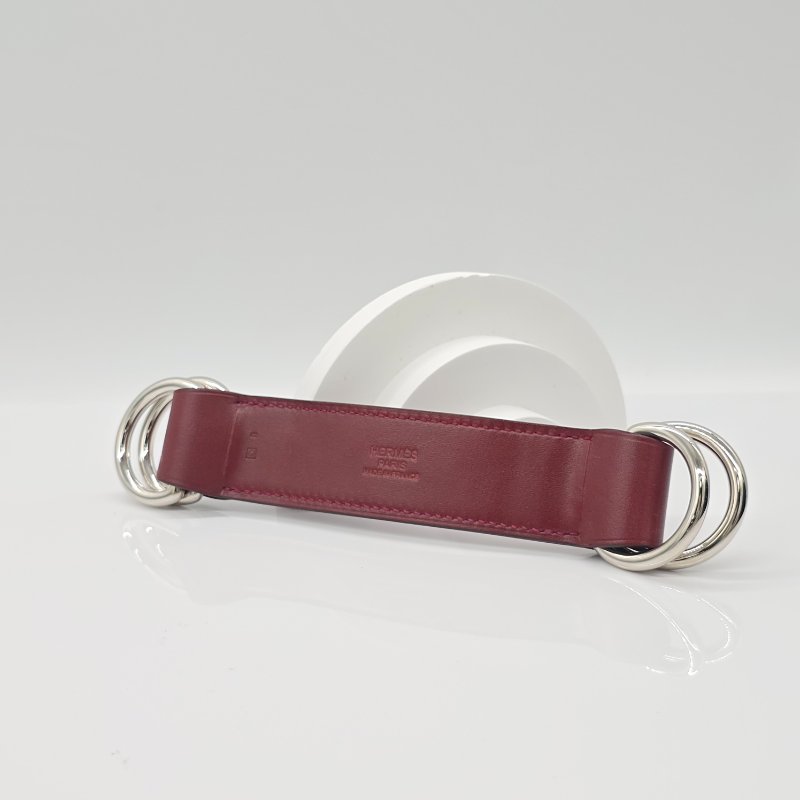 HEMRES 愛馬仕 小牛皮 酒紅色 皮質 絲巾扣-2