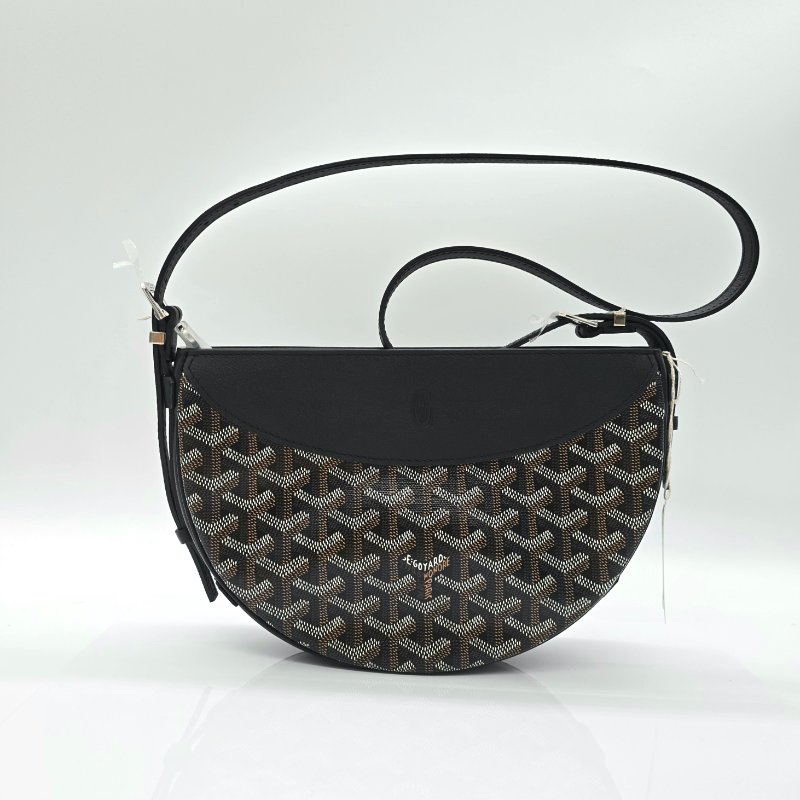 (全新有吊牌購物袋🌟七夕好禮) GOYARD 高雅德 經典Hirondelle 黑色經典花紋 印花帆布 斜背包 半月包-1