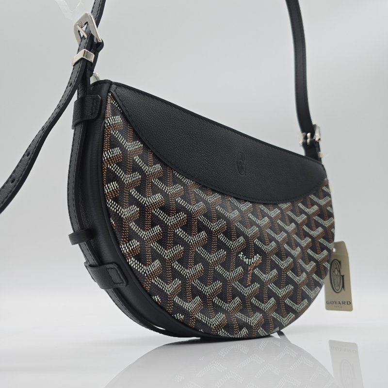 (全新有吊牌購物袋🌟七夕好禮) GOYARD 高雅德 經典Hirondelle 黑色經典花紋 印花帆布 斜背包 半月包-2