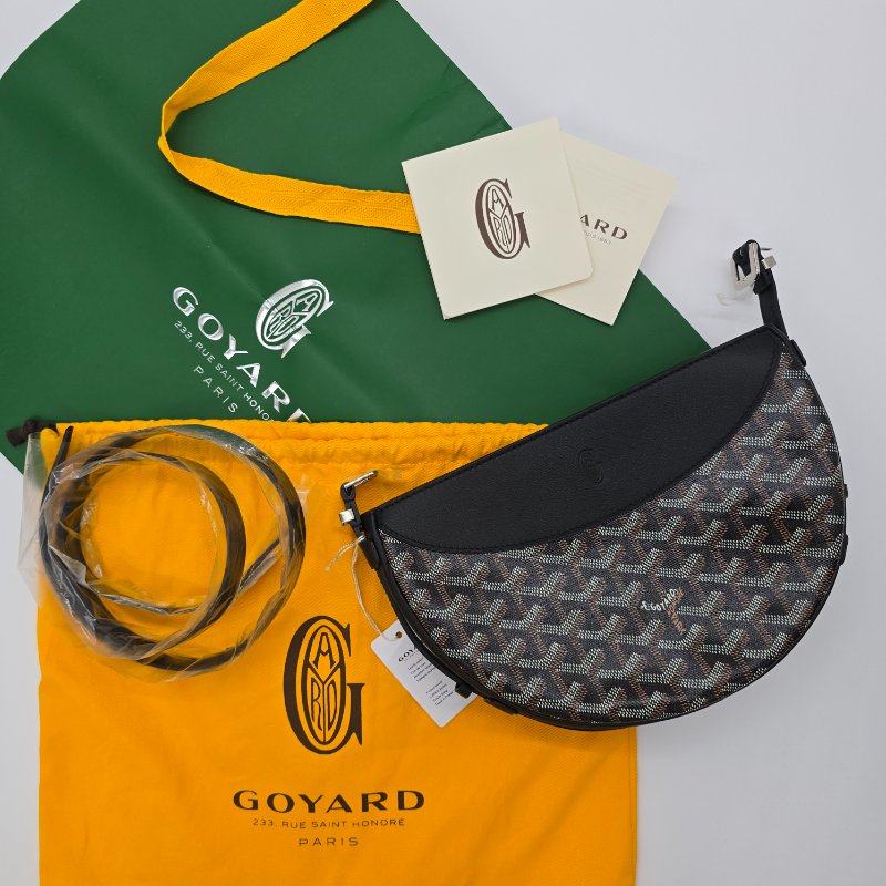 (全新有吊牌購物袋🌟七夕好禮) GOYARD 高雅德 經典Hirondelle 黑色經典花紋 印花帆布 斜背包 半月包-5