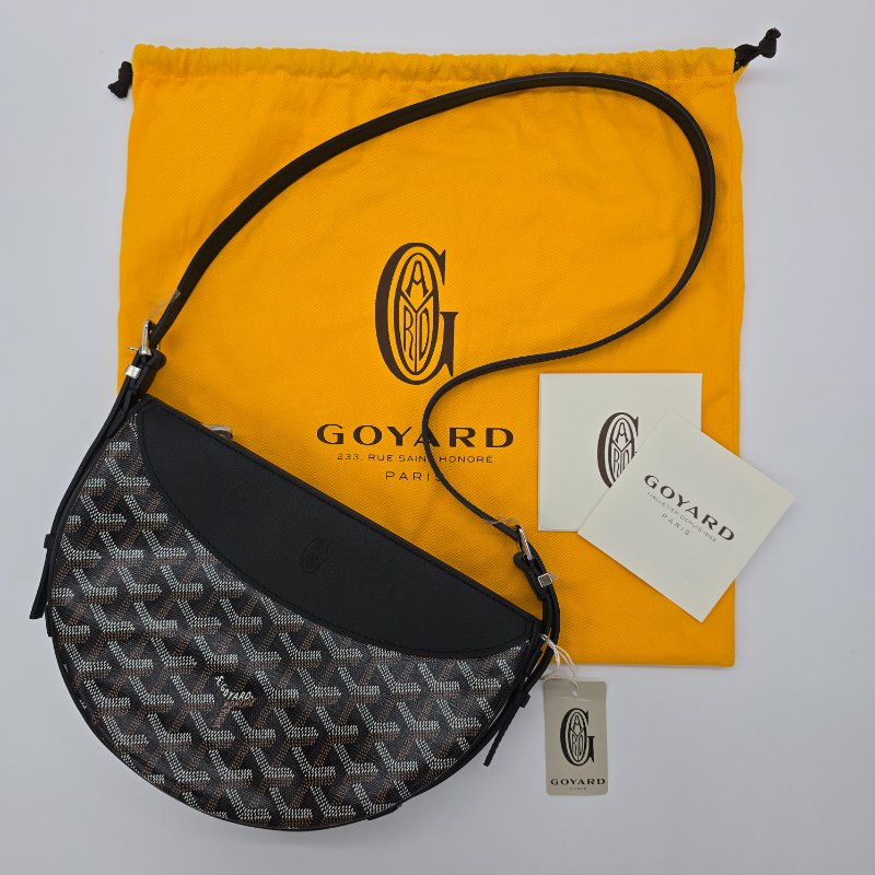 (全新有吊牌購物袋🌟七夕好禮) GOYARD 高雅德 經典Hirondelle 黑色經典花紋 印花帆布 斜背包 半月包-7
