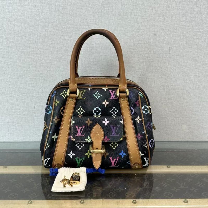 LV 黑三彩元包手提包 24*20*17 97新 配件塵袋鑰匙鎖-0