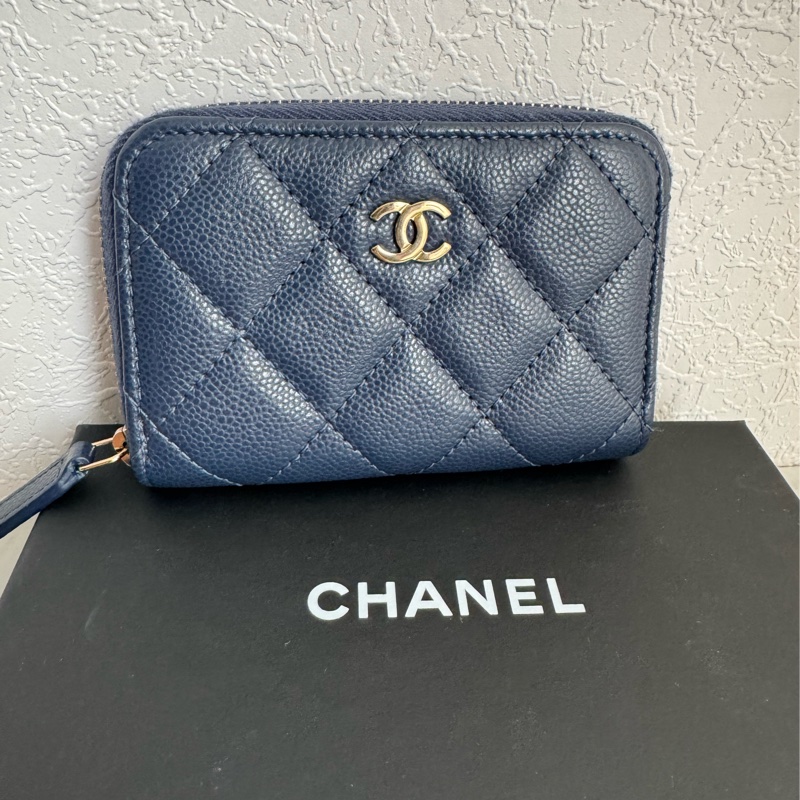 Chanel 深藍荔枝紋ㄇ拉零錢包-0