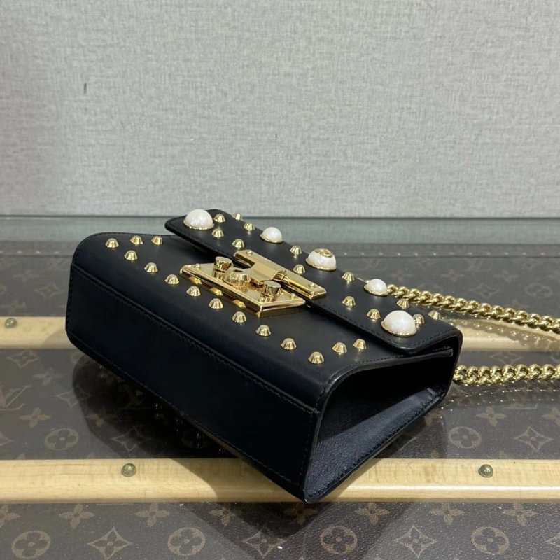 Gucci Padlock黑金珍珠卯釘肩背斜背鏈條包 20*12.5*8 98新-3