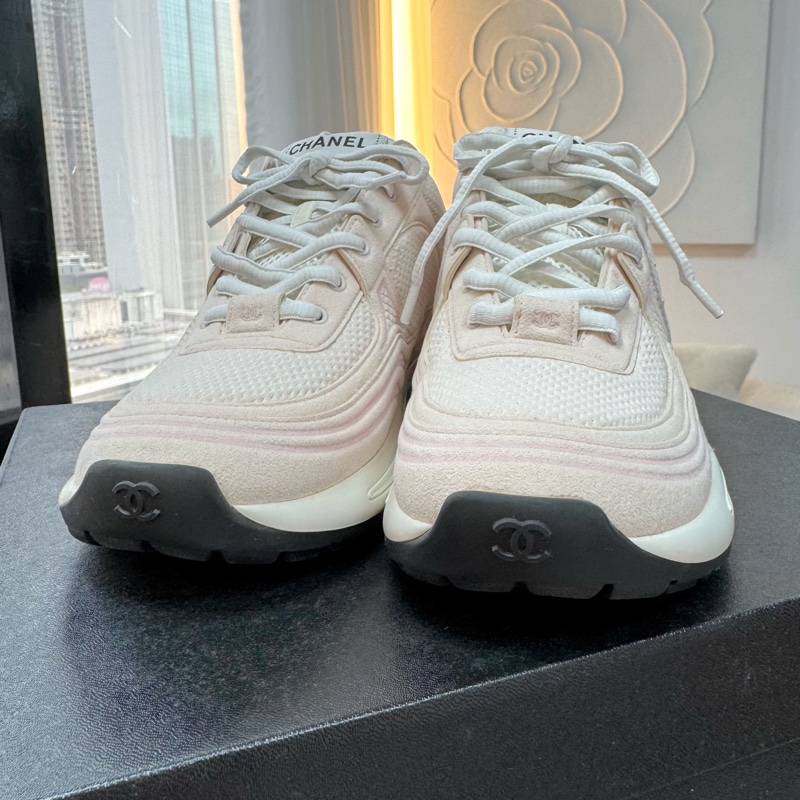 Chanel Fabric CC Light Pink Sneakers Size 38-5