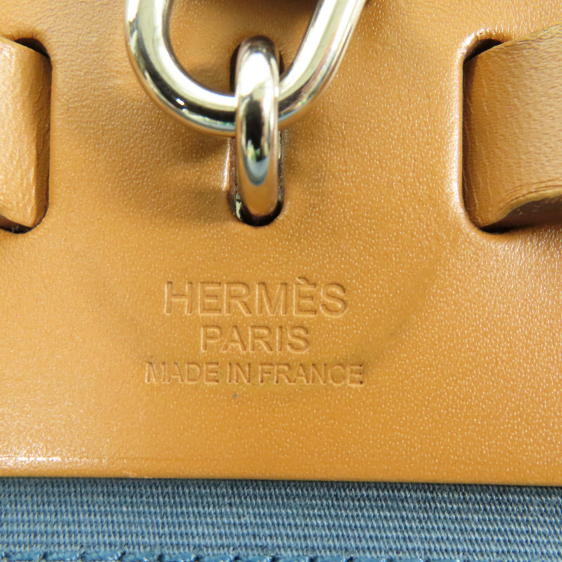 HERMES 帆布Herbag PM銀扣手挽肩背兩用袋Bleu Izmir-6