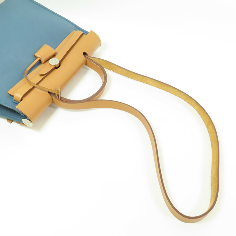 HERMES 帆布Herbag PM銀扣手挽肩背兩用袋Bleu Izmir-9