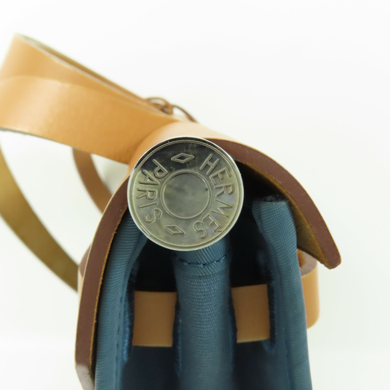 HERMES 帆布Herbag PM銀扣手挽肩背兩用袋Bleu Izmir-15