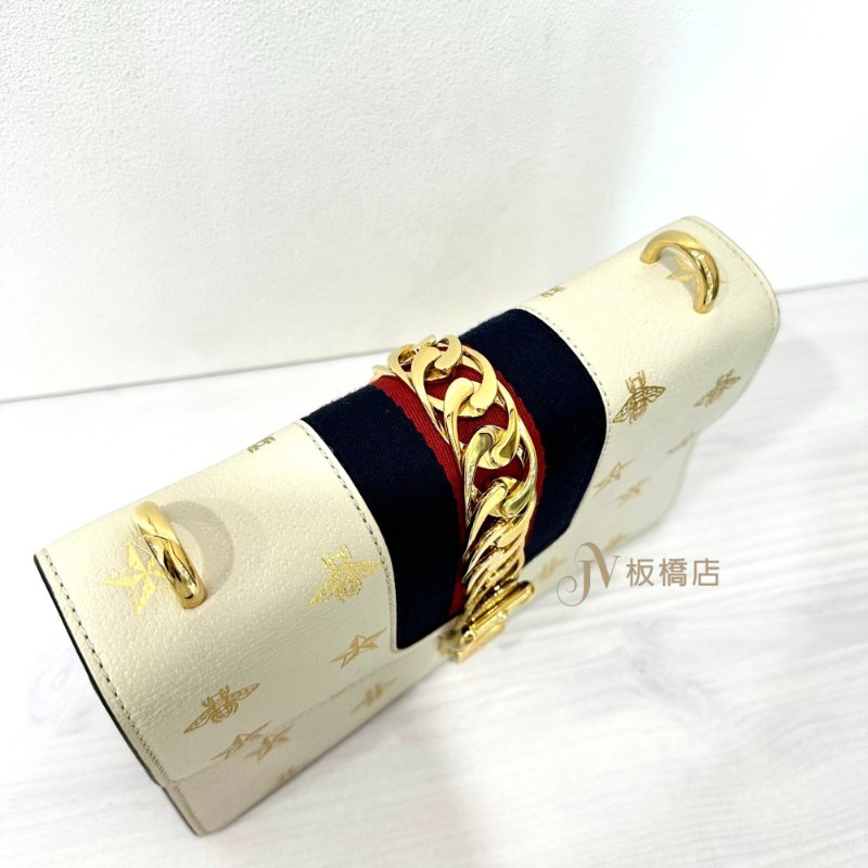 GUCCI 米色牛皮Sylvie蜜蜂星星手提肩背包-6