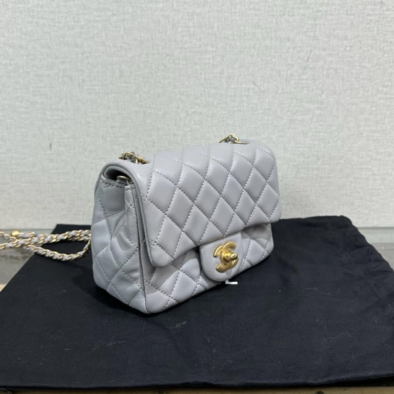 CHANEL 灰金金球方胖子肩背斜背包 18*12*7 全新配件盒子塵袋-1