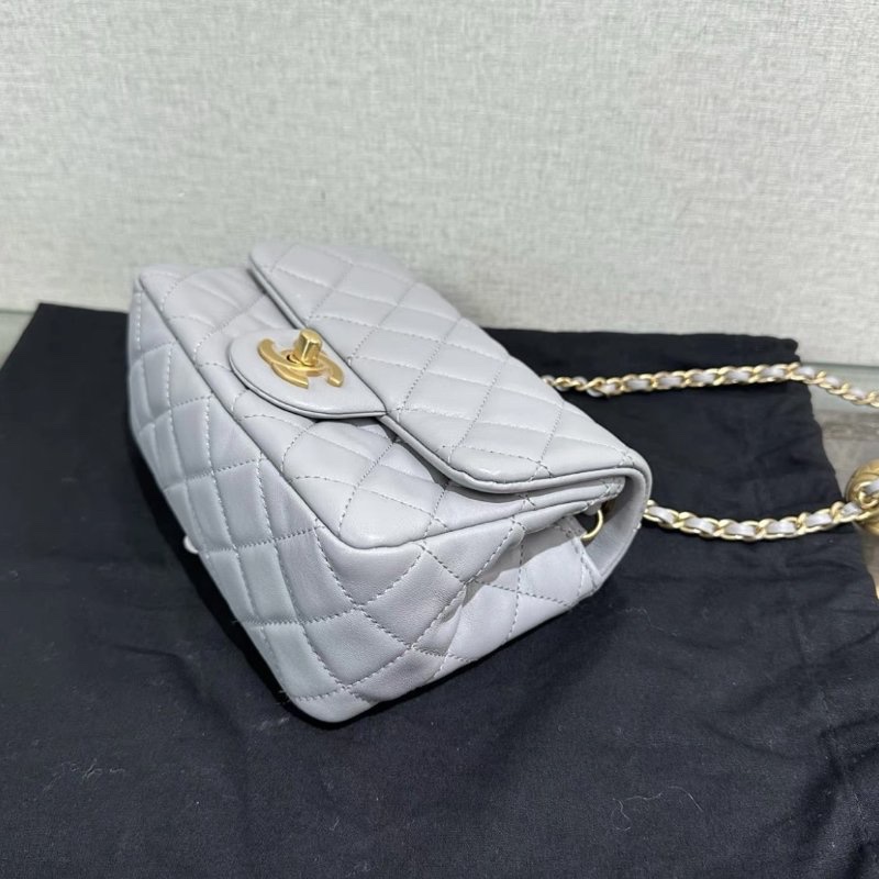 CHANEL 灰金金球方胖子肩背斜背包 18*12*7 全新配件盒子塵袋-5