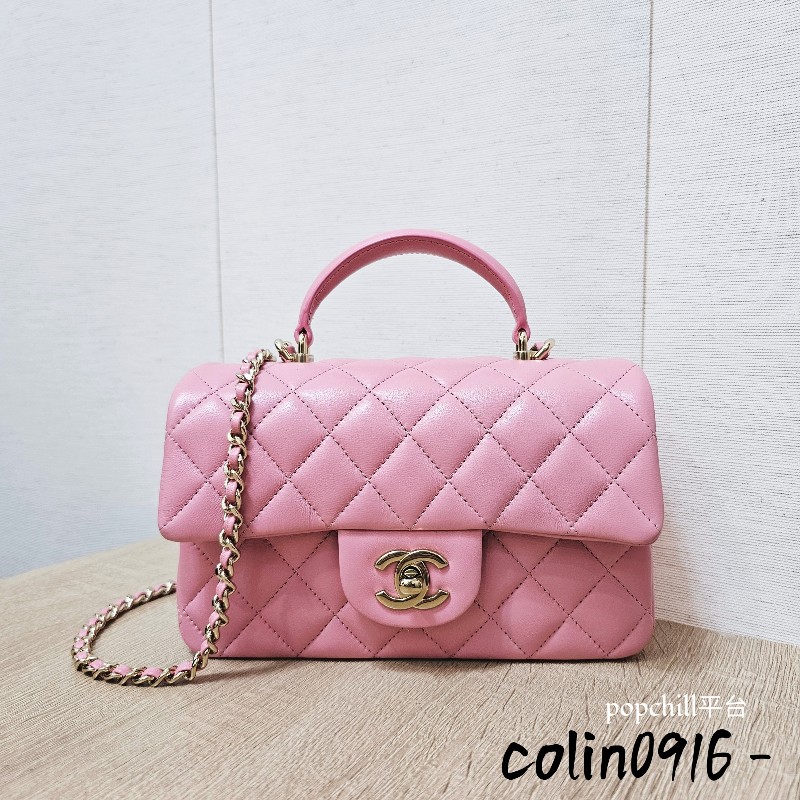 [粉粉美品❣️] Chanel 粉色金釦CF20手提斜背包-0