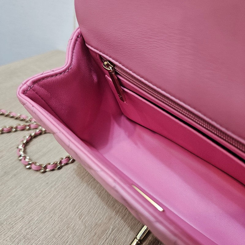 [粉粉美品❣️] Chanel 粉色金釦CF20手提斜背包-12