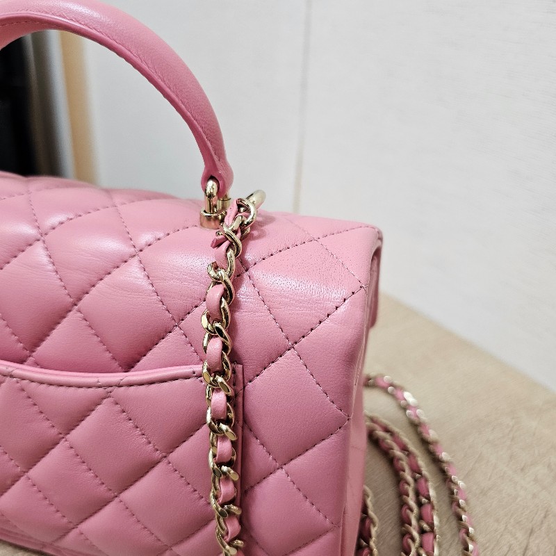 [粉粉美品❣️] Chanel 粉色金釦CF20手提斜背包-16