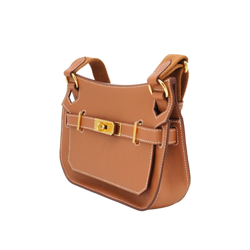 Hermes Jypsiere Mini 牛皮金釦肩背斜背包(Gold棕)-1