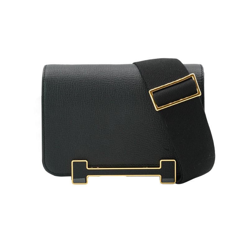 Hermes 展示品 Geta 山羊皮金扣木屐斜背包(Noir黑)-0