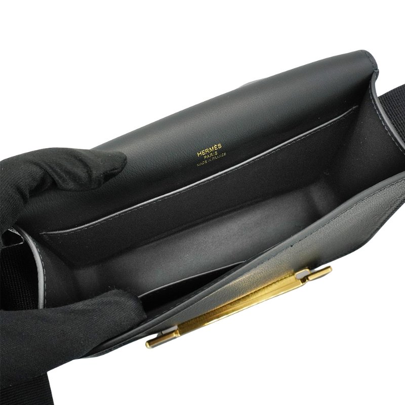 Hermes 展示品 Geta 山羊皮金扣木屐斜背包(Noir黑)-4