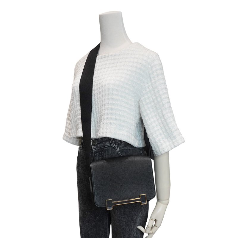 Hermes 展示品 Geta 山羊皮金扣木屐斜背包(Noir黑)-5