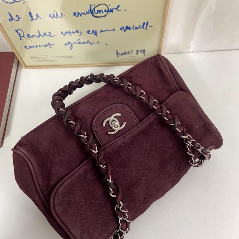 ✨4萬5帶走✨香奈兒機場包✨Chanel 香奈兒 勃艮第酒紅麂皮 機場包｜麻花鏈肩背/斜背 🈶標 近新 含盒袋-1