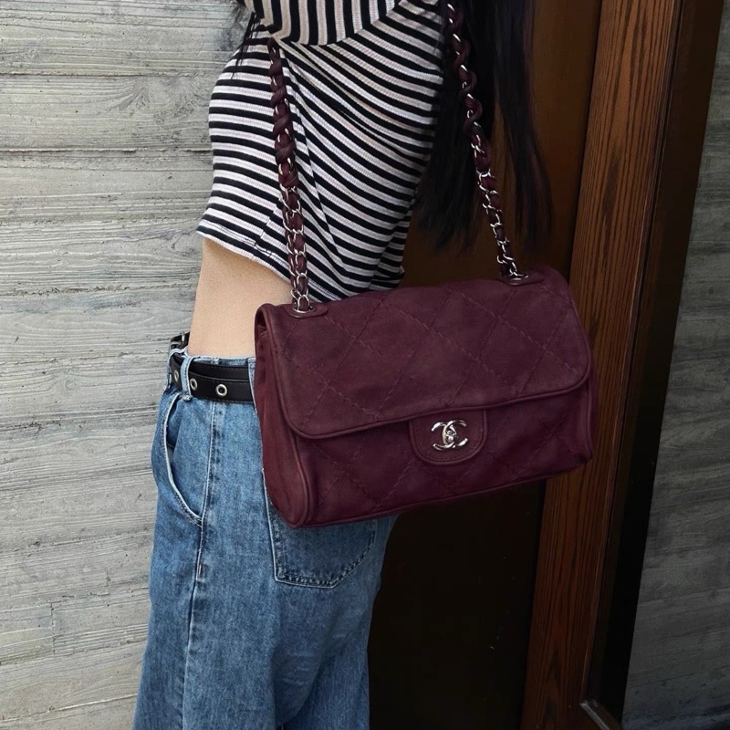 ✨4萬5帶走✨香奈兒機場包✨Chanel 香奈兒 勃艮第酒紅麂皮 機場包｜麻花鏈肩背/斜背 🈶標 近新 含盒袋-3